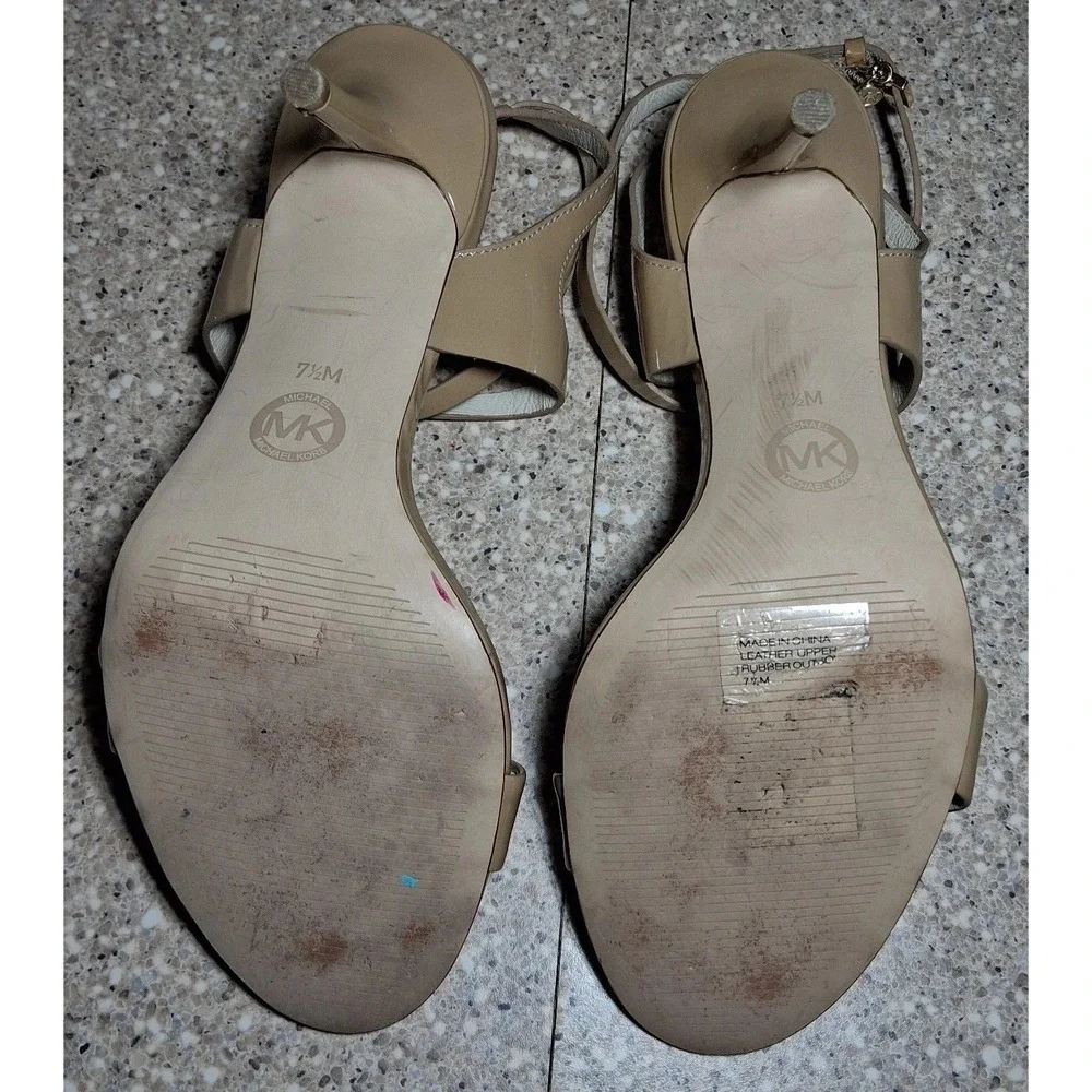 Michael Michael Kors Nude Patent Leather Strappy Stiletto Sandals Charm 7.5M